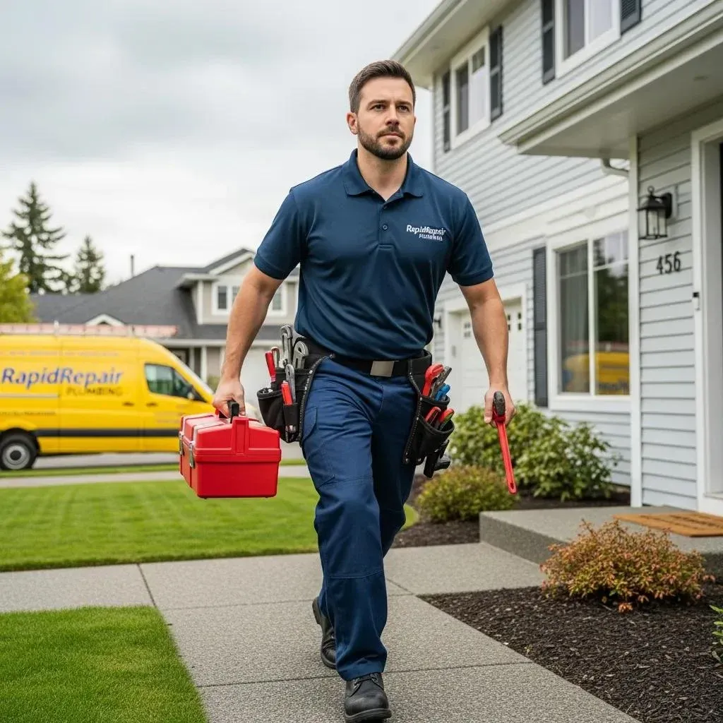 Emergency plumbing technician arriving at a Naperville home, ready to respond