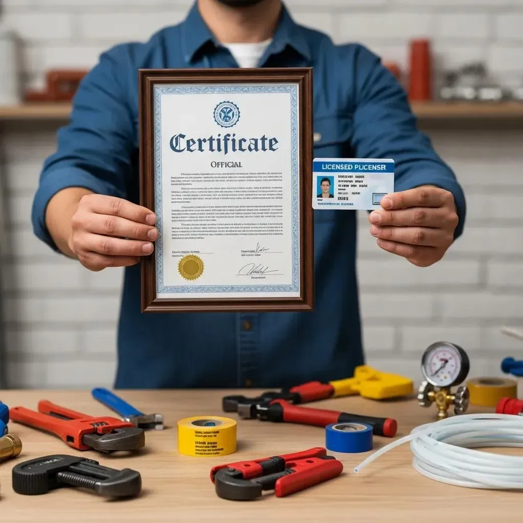 Licensed Naperville plumber displaying credentials and license information